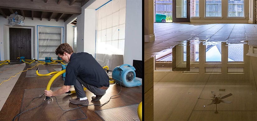 Interior property after water damage cleanup